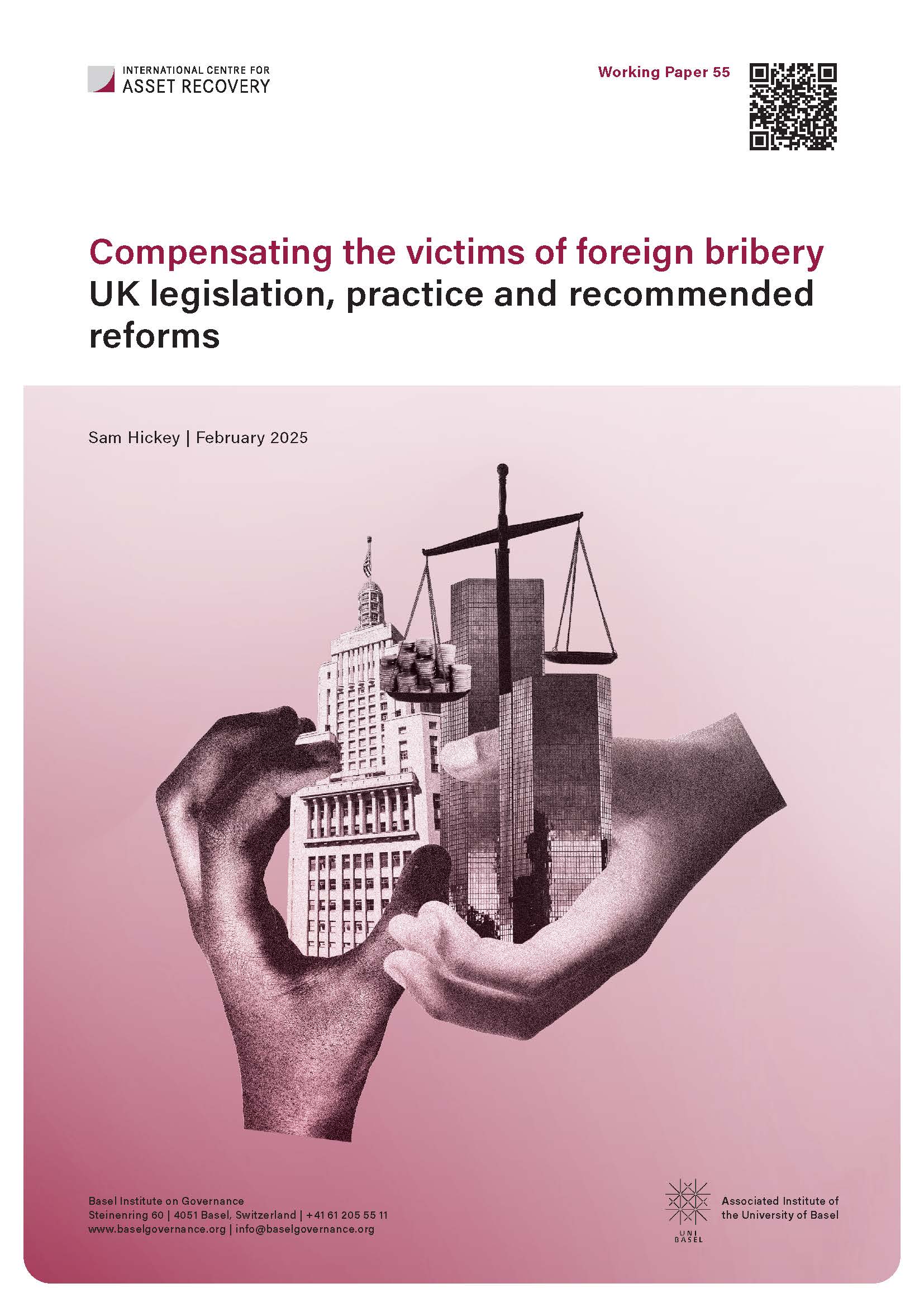 Cover page of Working Paper 55, showing a collage with scales and two hands grabbing corporate buildings