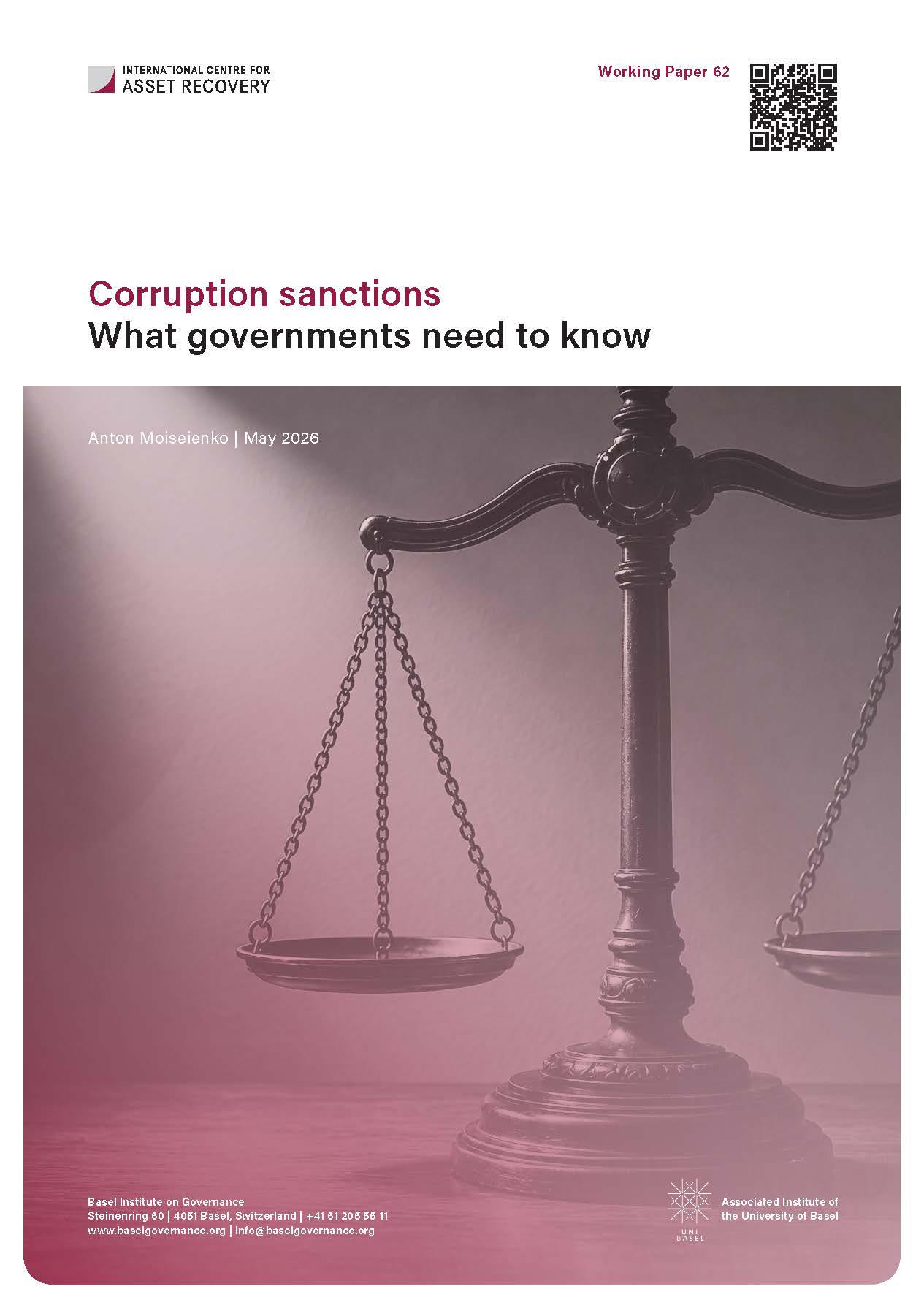 Cover page of Working Paper 62 showing scales of justice
