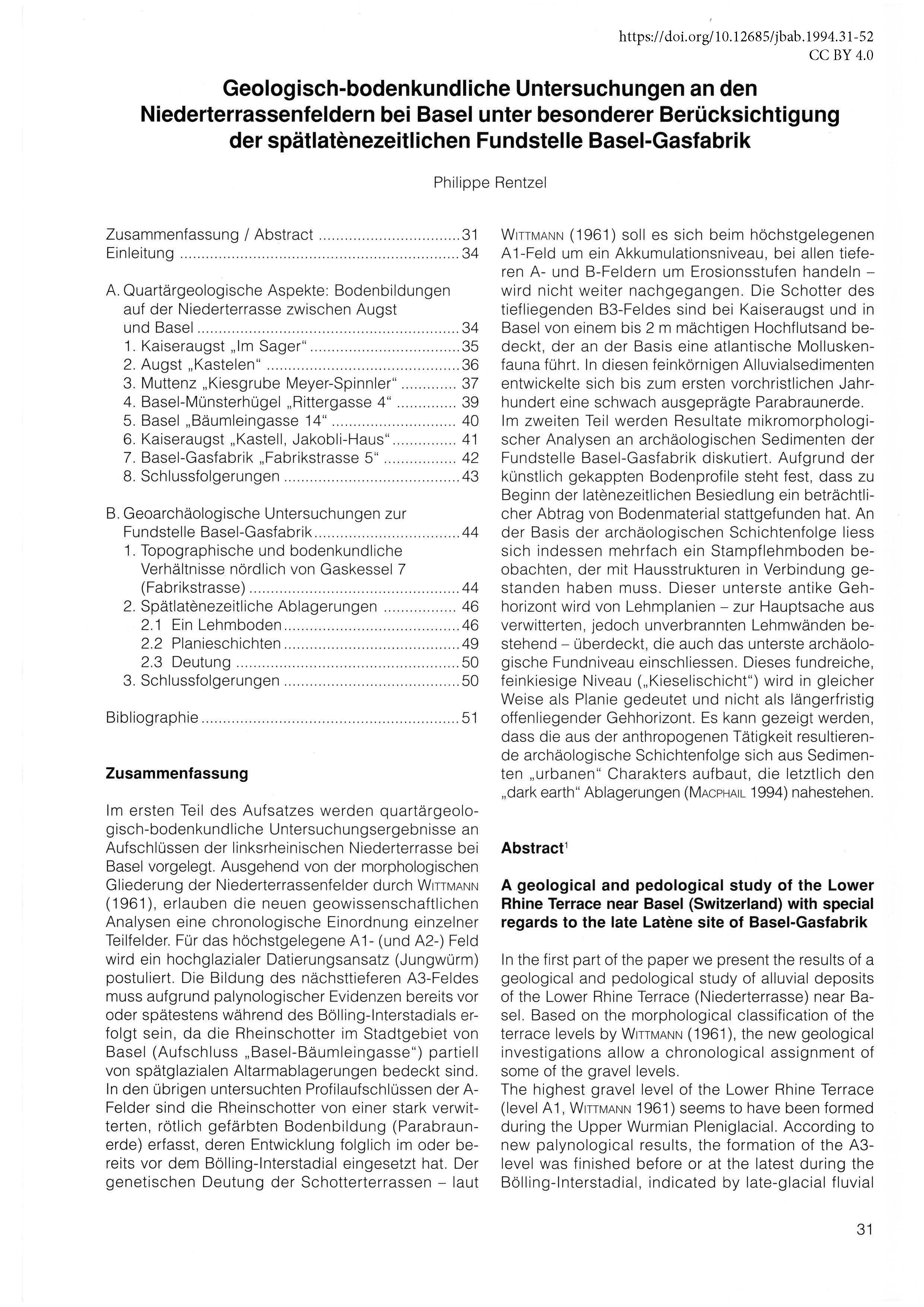 Erste Seite des Artikels über die geologisch-bodenkundlichen Untersuchungen