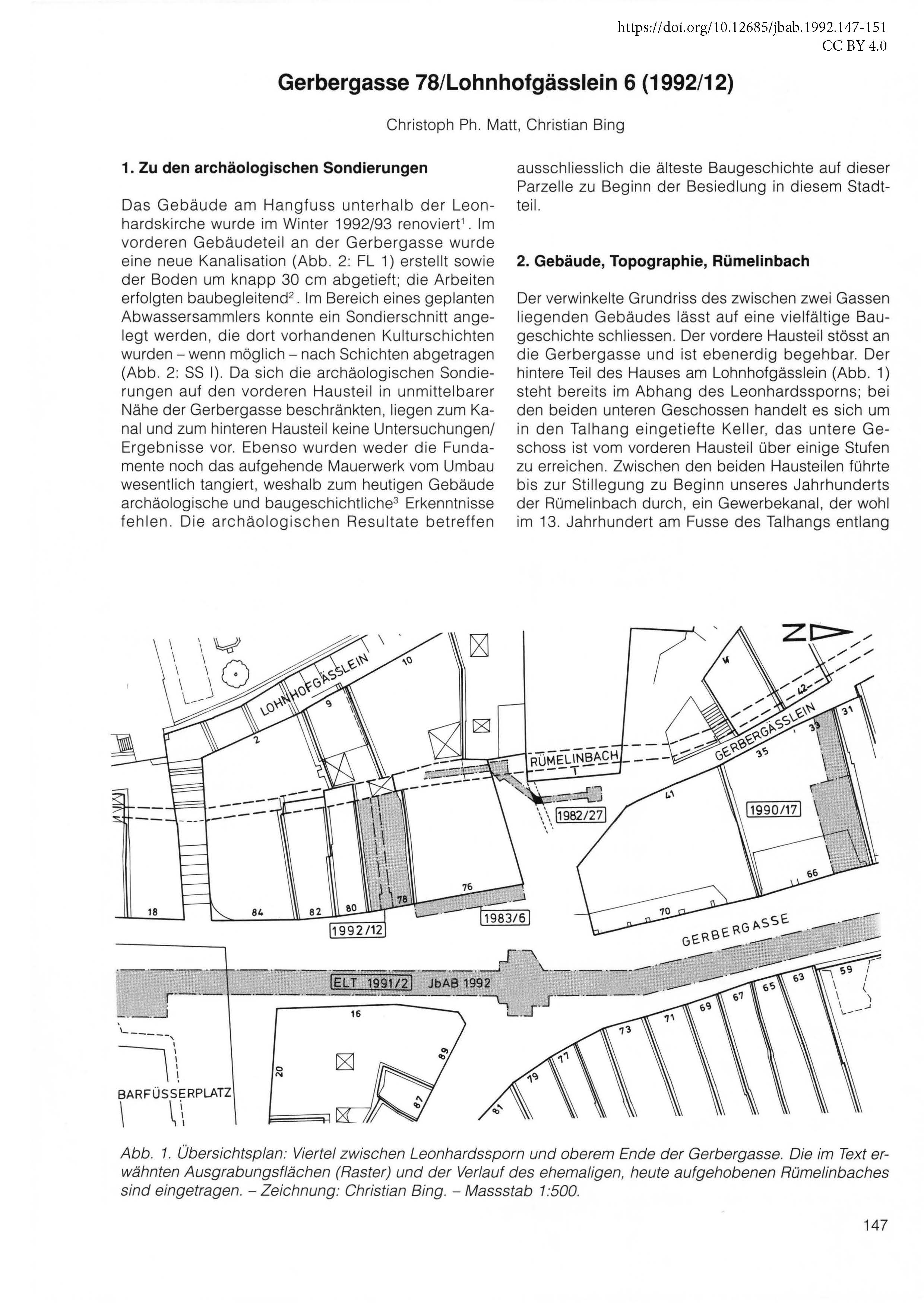 Erste Seite des Artikels über die Untersuchungen an der Gerbergasse