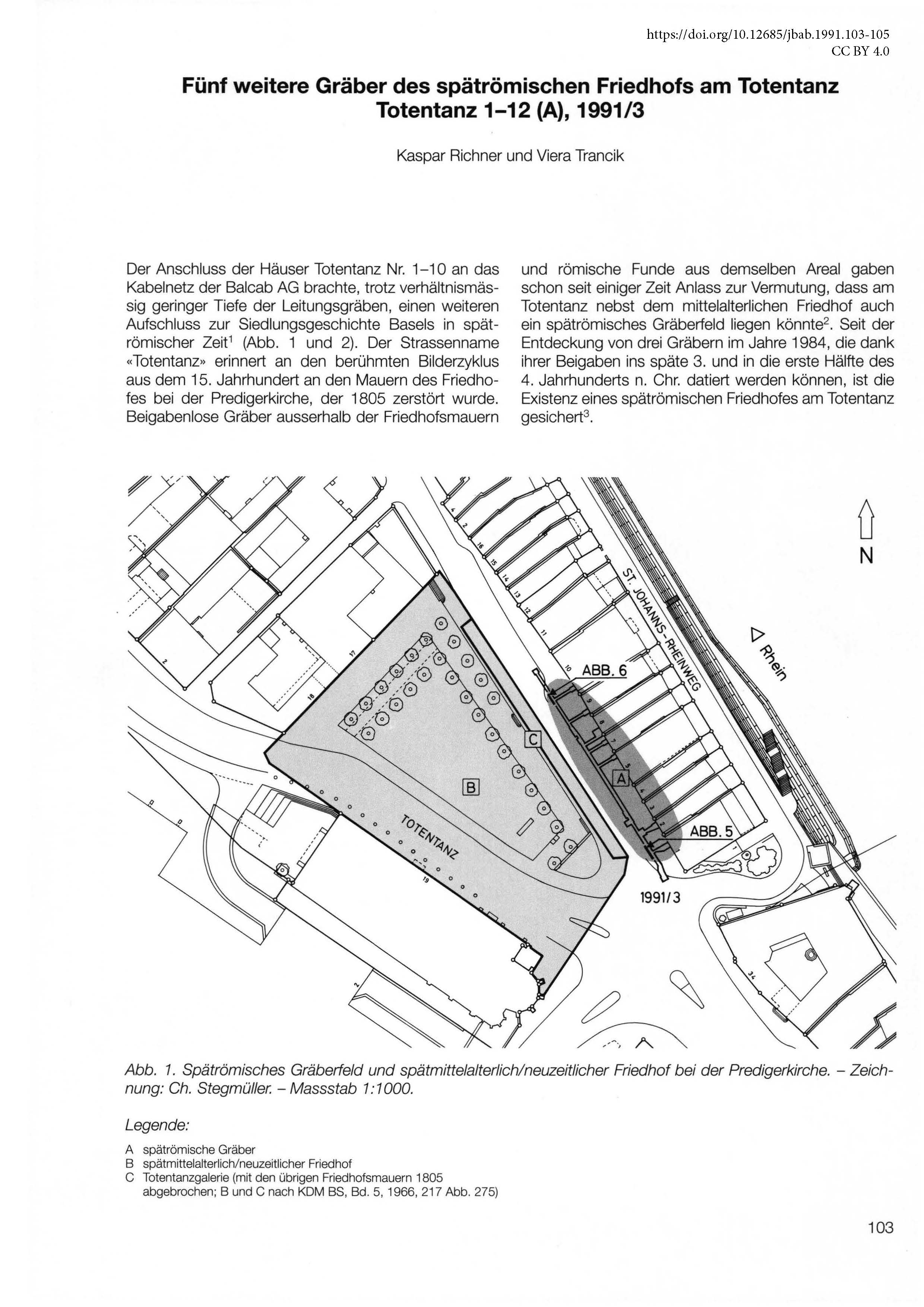 Erste Seite des Artikels zum spätrömischen Friedhof am Totentanz