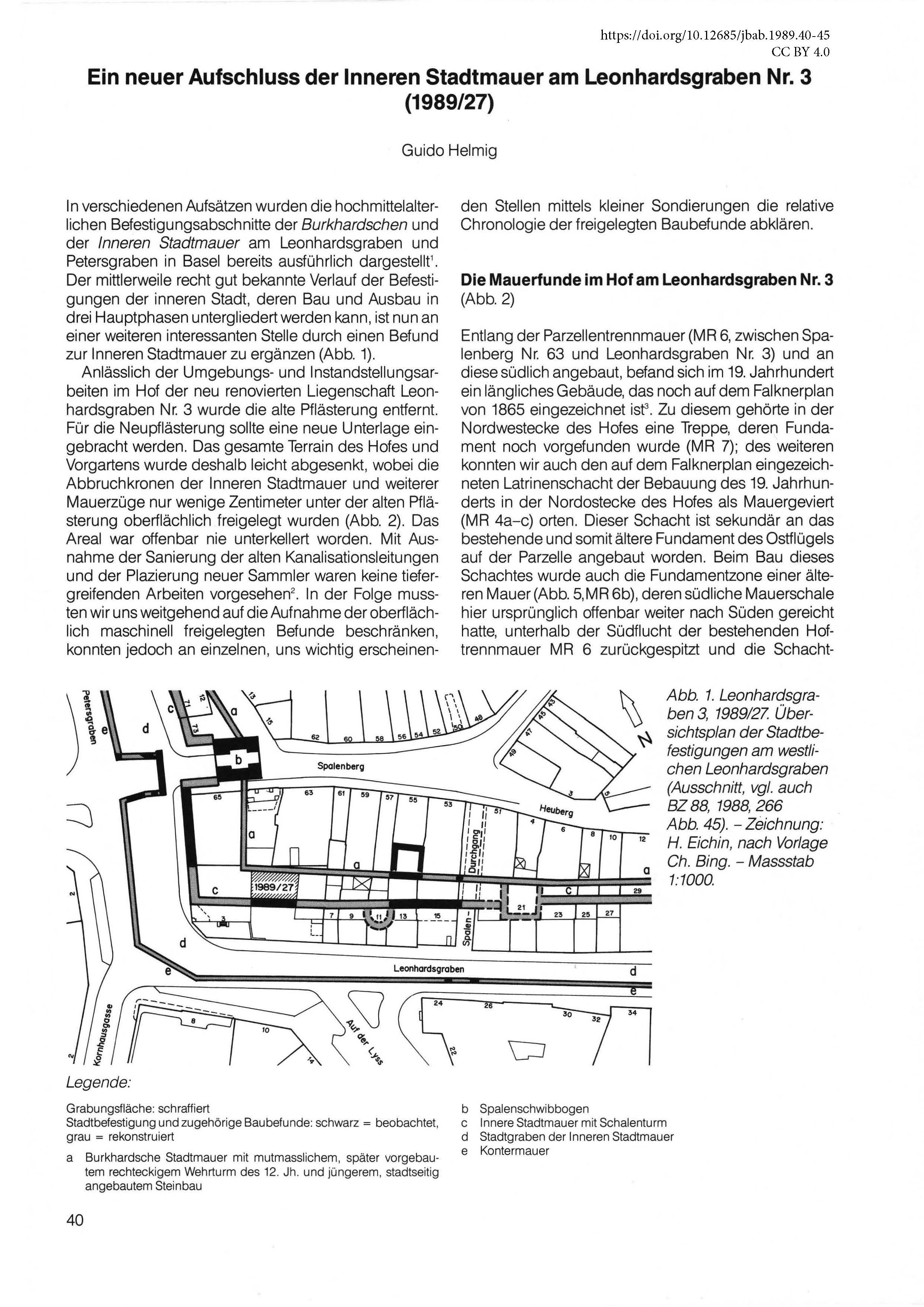 Erste Seite des Artikels zur Inneren Stadtmauer am Leonhardsgraben